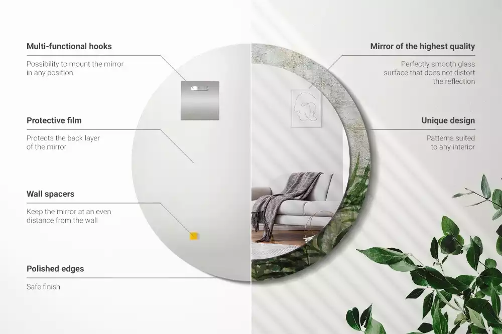 Lustro z drukowaną ramką o motywie liści paproci