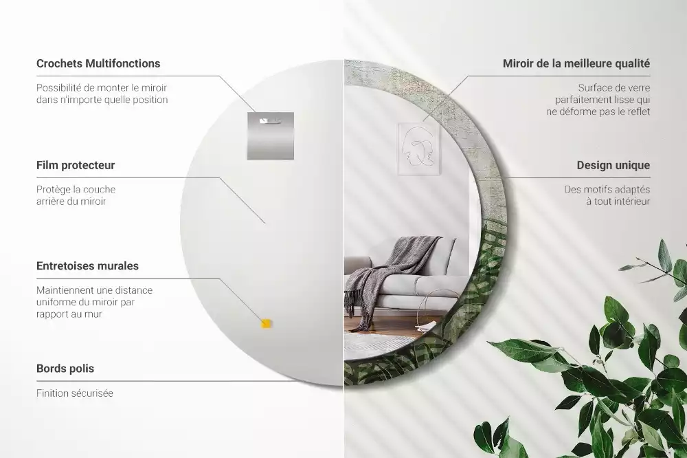 Lustro z drukowaną ramką o motywie liści paproci