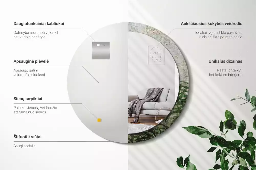 Lustro z drukowaną ramką o motywie liści paproci