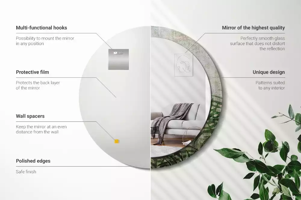 Lustro z drukowaną ramką o motywie liści paproci