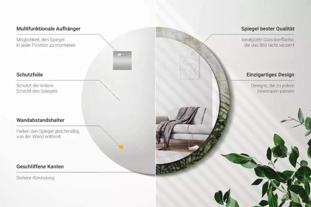 Lustro z drukowaną ramką o motywie liści paproci