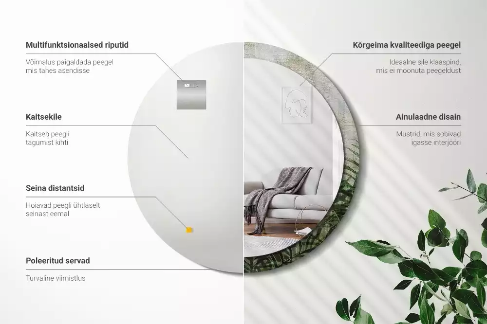 Lustro z drukowaną ramką o motywie liści paproci