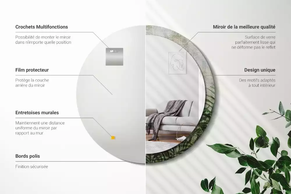 Lustro z drukowaną ramką o motywie liści paproci