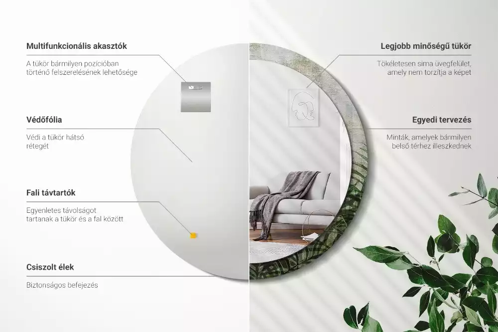 Lustro z drukowaną ramką o motywie liści paproci