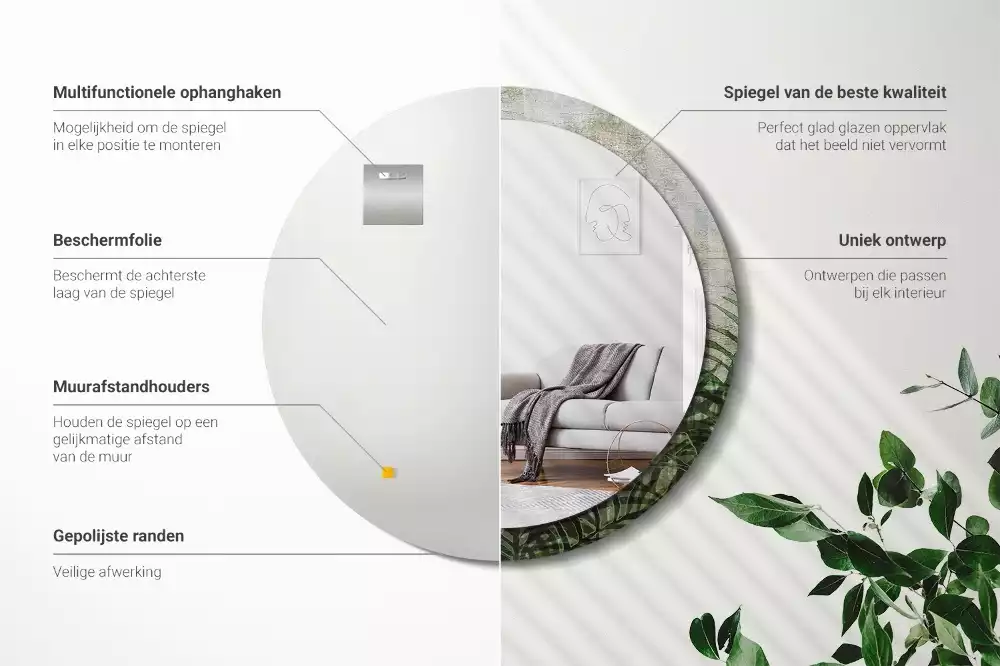 Lustro z drukowaną ramką o motywie liści paproci