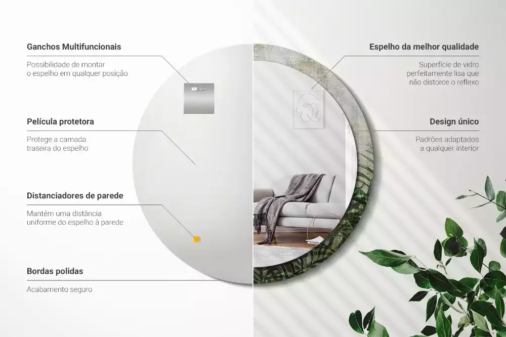 Lustro z drukowaną ramką o motywie liści paproci