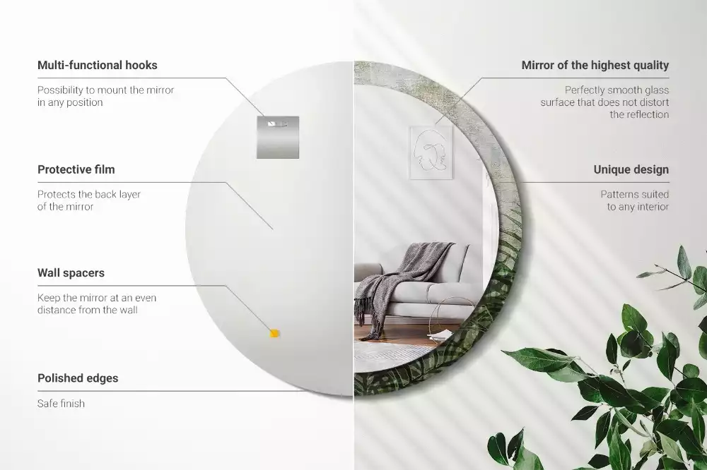 Lustro z drukowaną ramką o motywie liści paproci