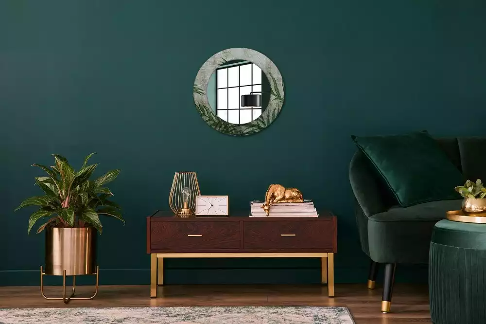 Lustro z drukowaną ramką o motywie liści paproci