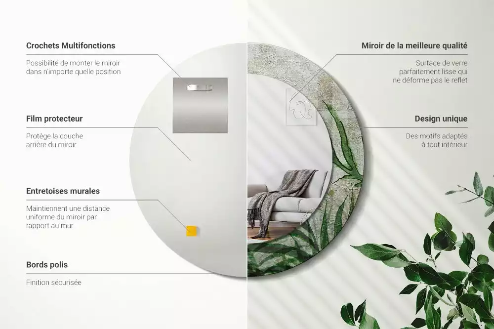 Lustro z drukowaną ramką o motywie liści paproci