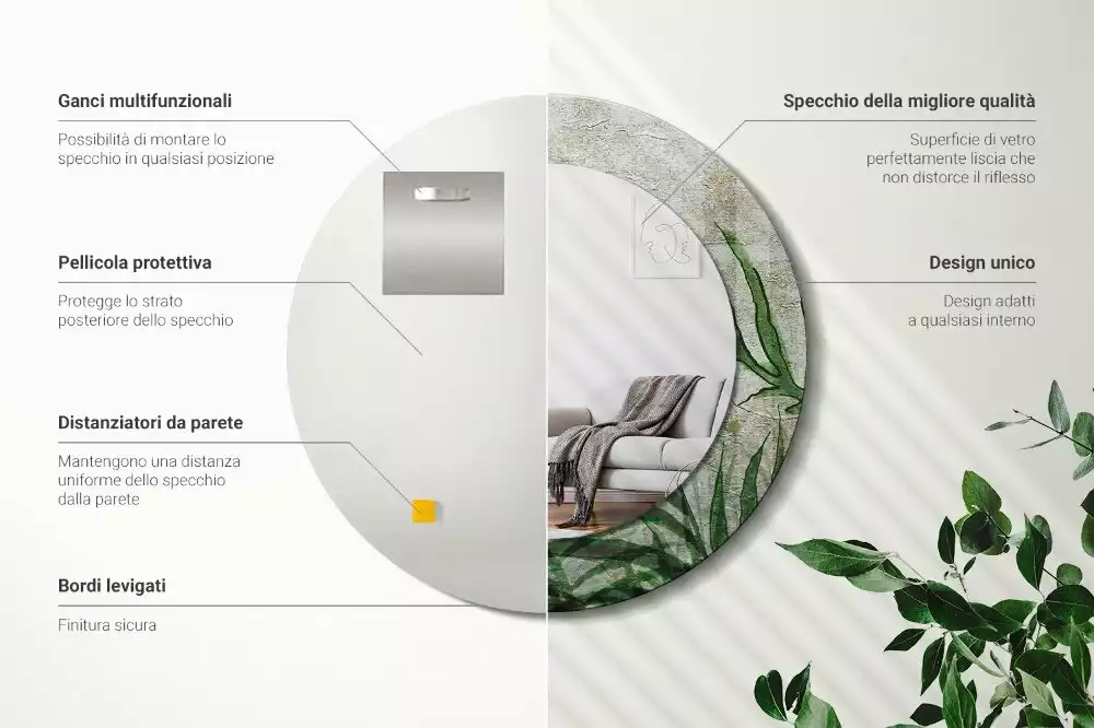 Lustro z drukowaną ramką o motywie liści paproci