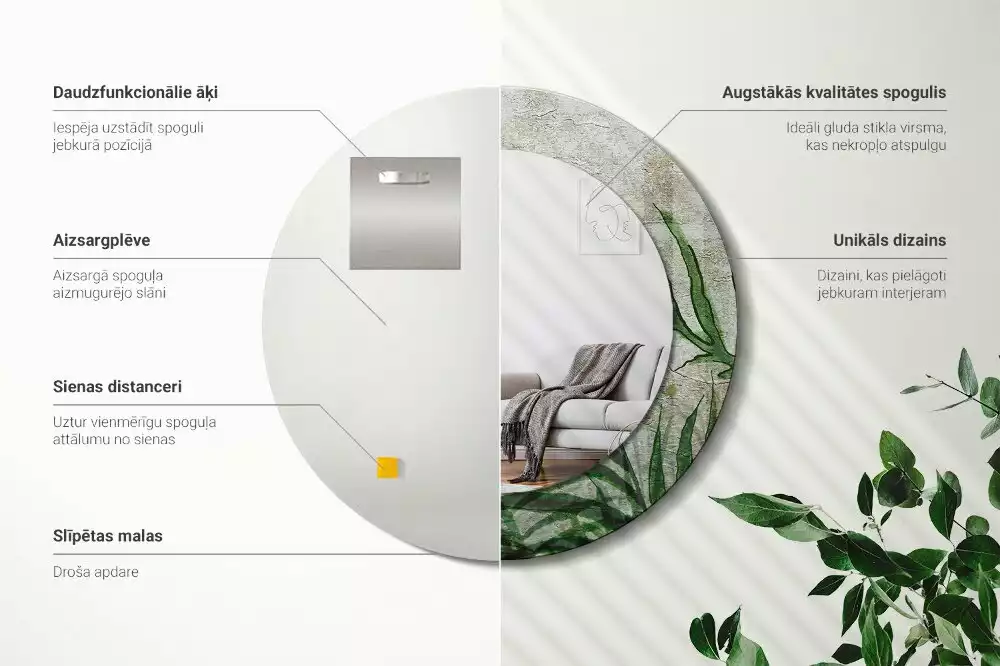 Lustro z drukowaną ramką o motywie liści paproci