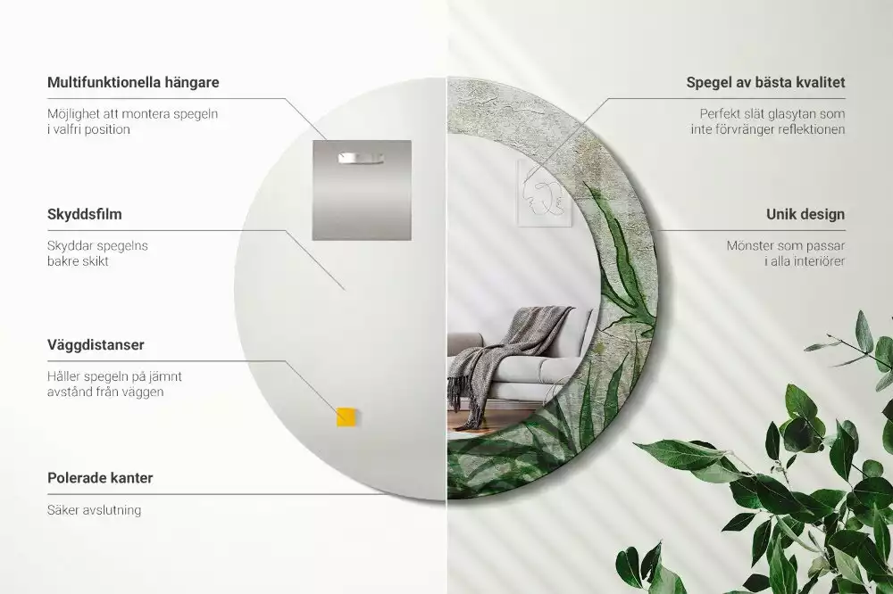 Lustro z drukowaną ramką o motywie liści paproci