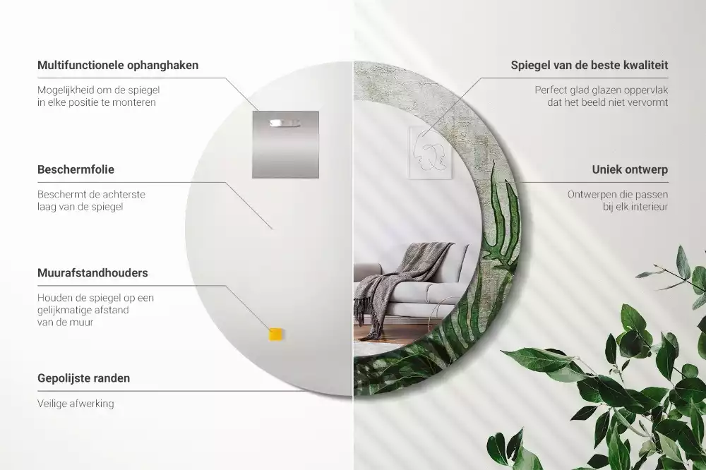 Lustro z drukowaną ramką o motywie liści paproci