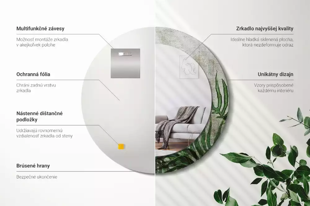 Lustro z drukowaną ramką o motywie liści paproci