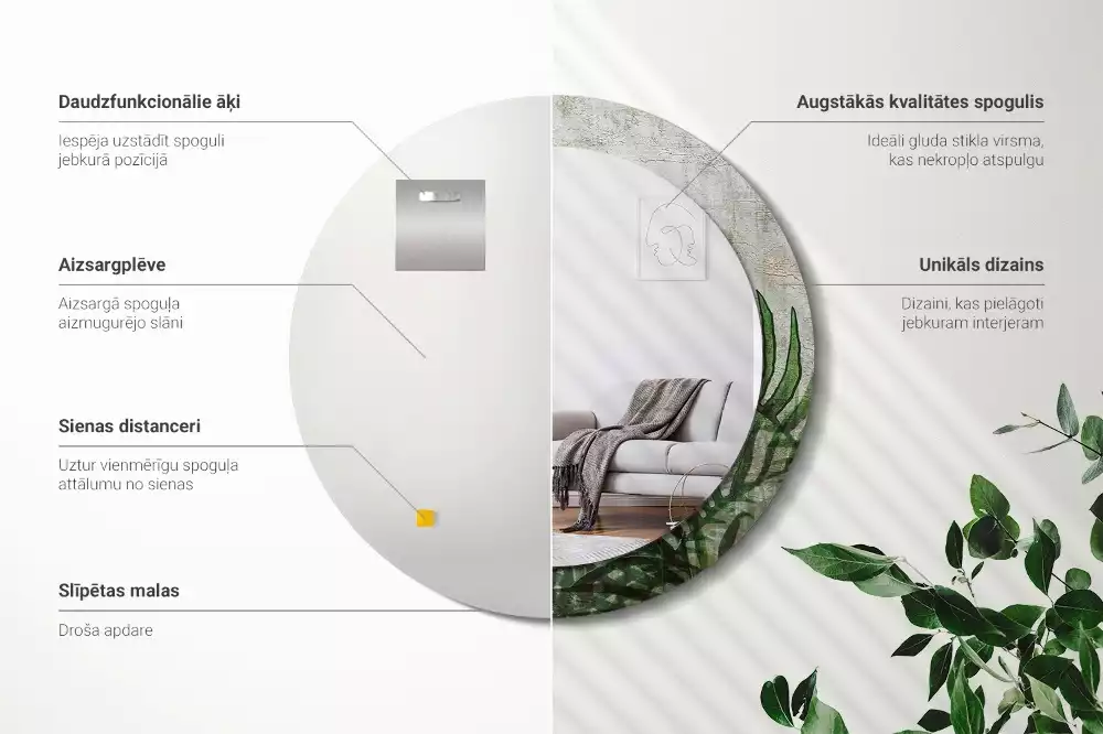 Lustro z drukowaną ramką o motywie liści paproci