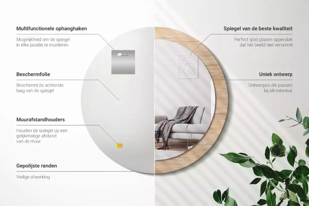 Lustro ścienne dekoracyjne w drewnianej ramie o okrągłym kształcie