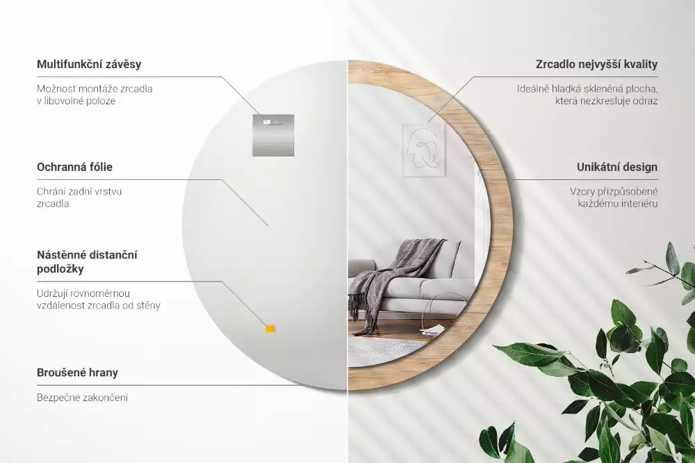 Lustro ścienne dekoracyjne w drewnianej ramie o okrągłym kształcie