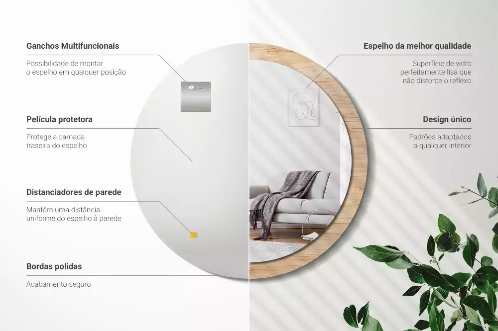 Lustro ścienne dekoracyjne w drewnianej ramie o okrągłym kształcie