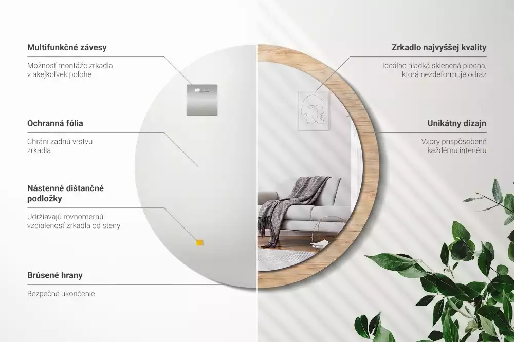 Lustro ścienne dekoracyjne w drewnianej ramie o okrągłym kształcie