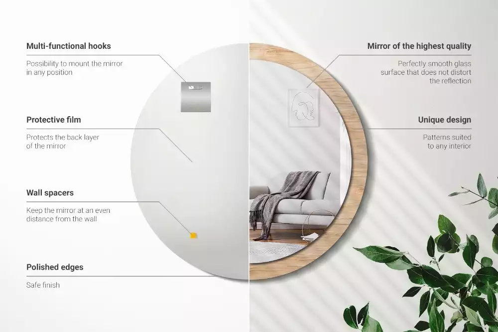 Lustro ścienne dekoracyjne w drewnianej ramie o okrągłym kształcie