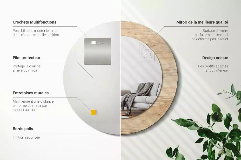 Lustro ścienne dekoracyjne w drewnianej ramie o okrągłym kształcie