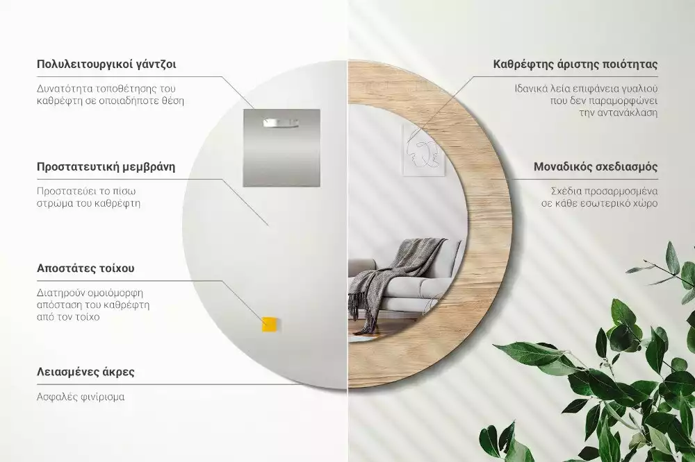 Lustro ścienne dekoracyjne w drewnianej ramie o okrągłym kształcie