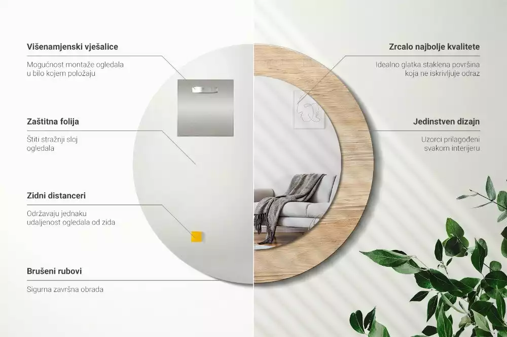 Lustro ścienne dekoracyjne w drewnianej ramie o okrągłym kształcie