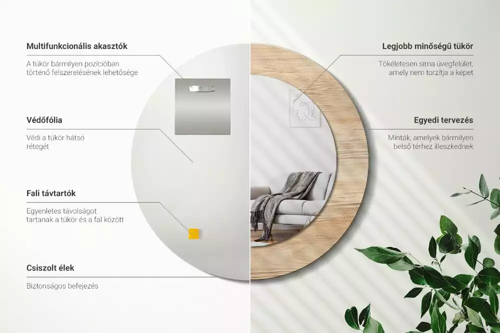 Lustro ścienne dekoracyjne w drewnianej ramie o okrągłym kształcie