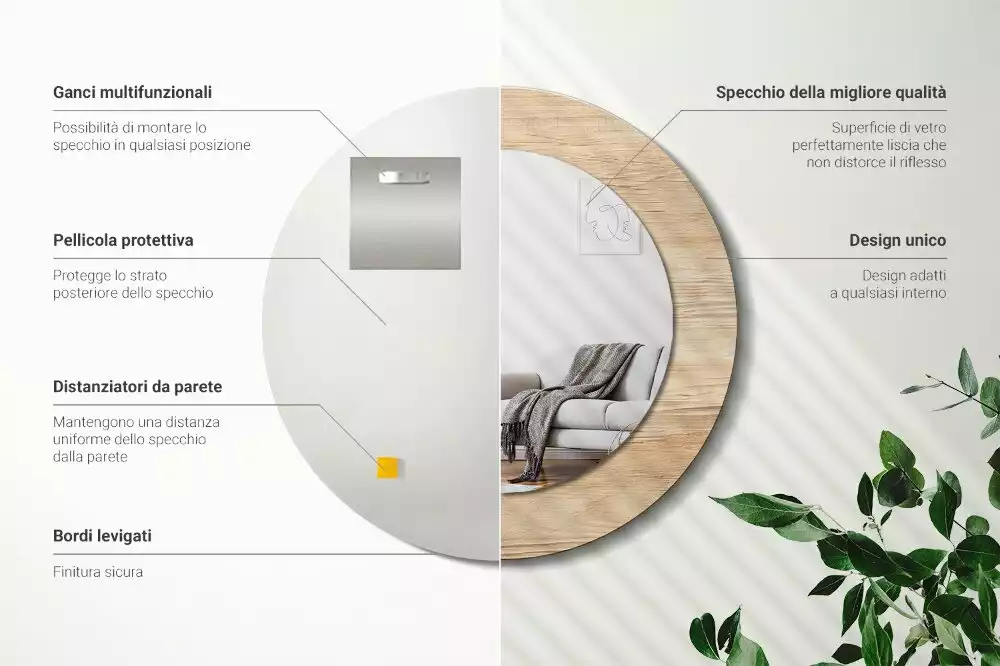 Lustro ścienne dekoracyjne w drewnianej ramie o okrągłym kształcie