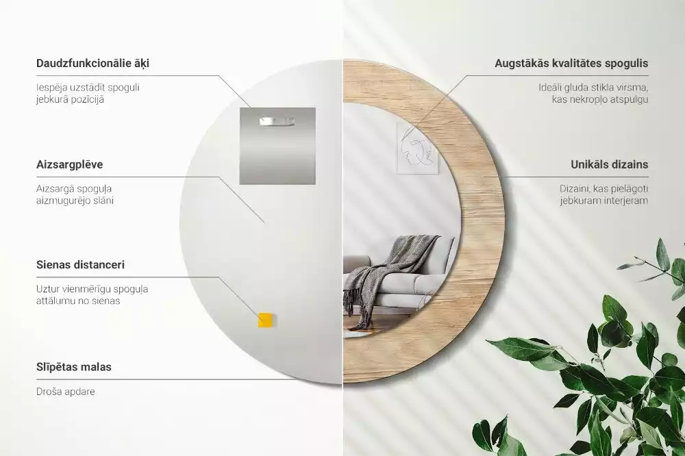 Lustro ścienne dekoracyjne w drewnianej ramie o okrągłym kształcie