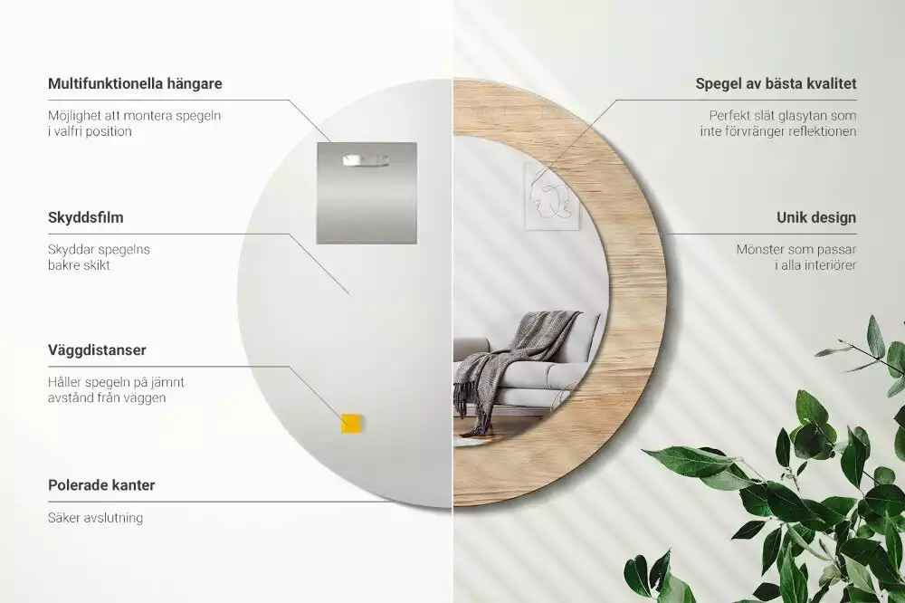 Lustro ścienne dekoracyjne w drewnianej ramie o okrągłym kształcie