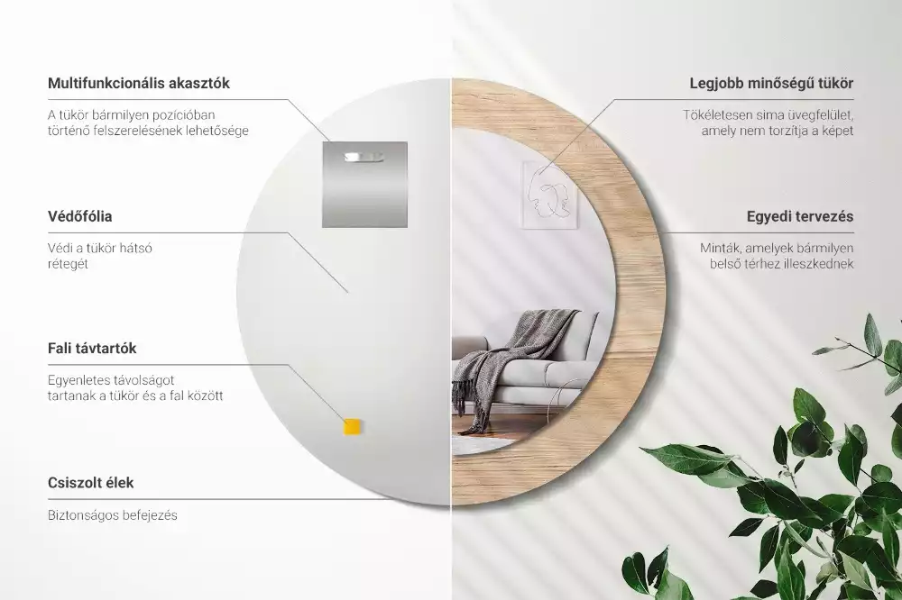 Lustro ścienne dekoracyjne w drewnianej ramie o okrągłym kształcie