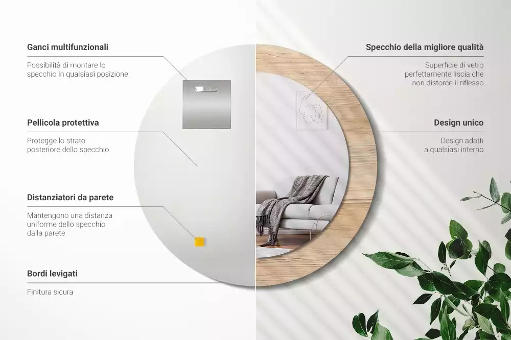 Lustro ścienne dekoracyjne w drewnianej ramie o okrągłym kształcie