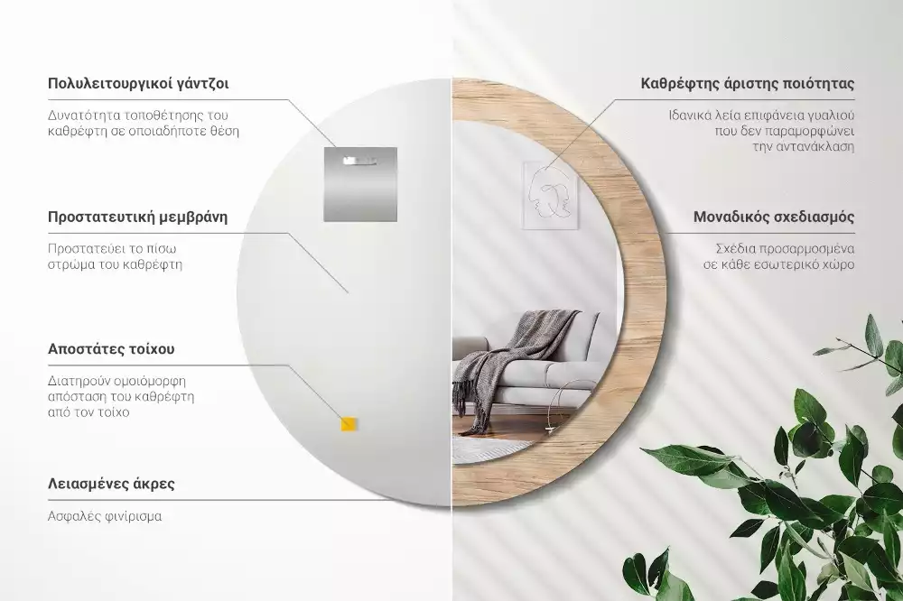 Lustro ścienne dekoracyjne w drewnianej ramie o okrągłym kształcie