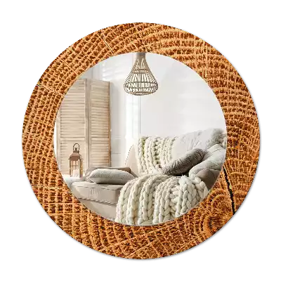 Lustro z okrągłą ramą z nadrukiem imitującym drewno dębowe