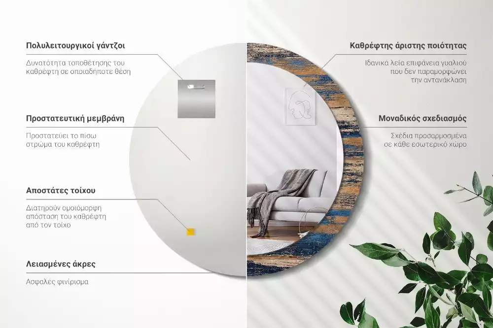 Lustro ścienne dekoracyjne z abstrakcyjnym motywem drewna