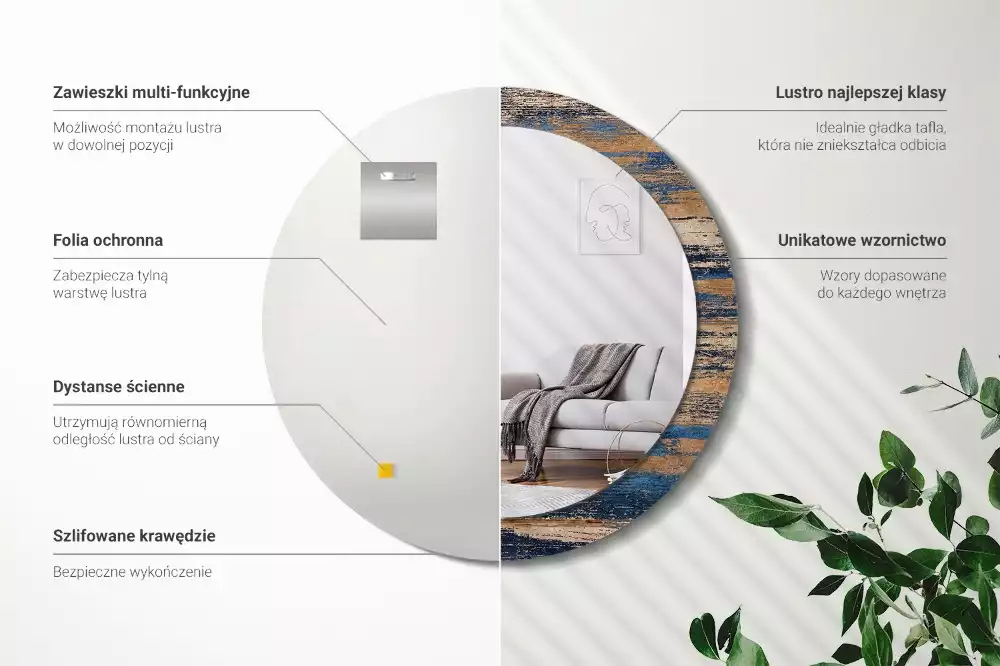 Lustro ścienne dekoracyjne z abstrakcyjnym motywem drewna