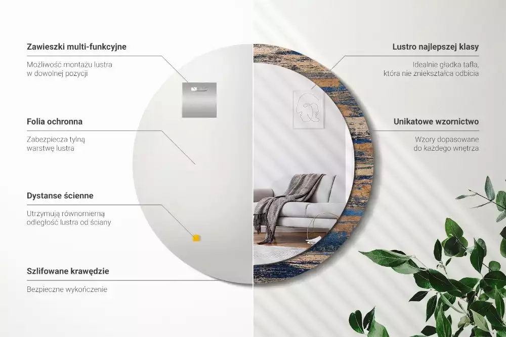 Lustro ścienne dekoracyjne z abstrakcyjnym motywem drewna