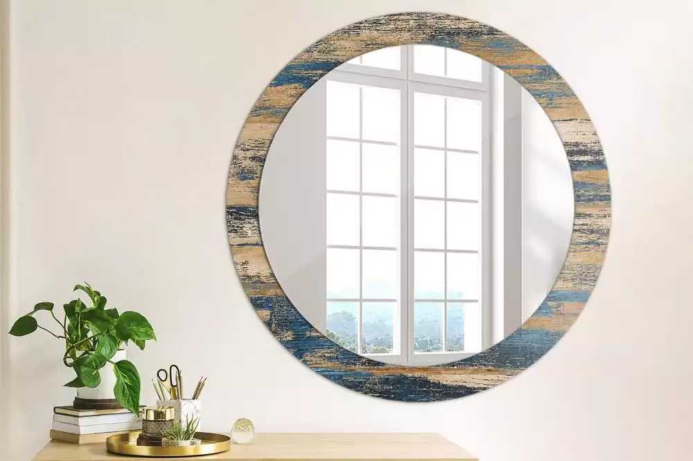 Lustro ścienne dekoracyjne z abstrakcyjnym motywem drewna