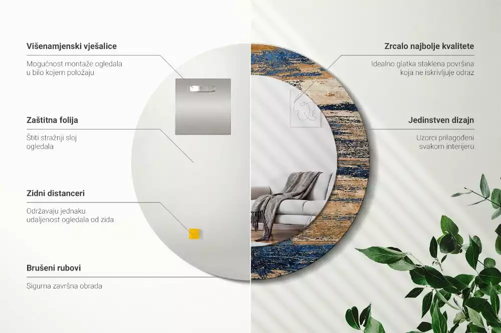 Lustro ścienne dekoracyjne z abstrakcyjnym motywem drewna