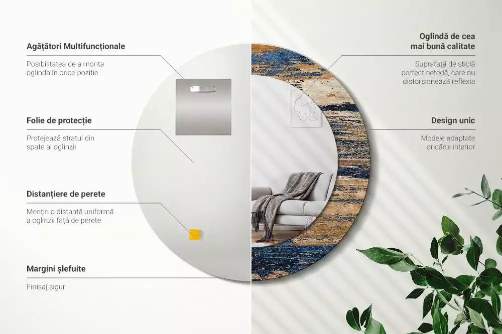 Lustro ścienne dekoracyjne z abstrakcyjnym motywem drewna