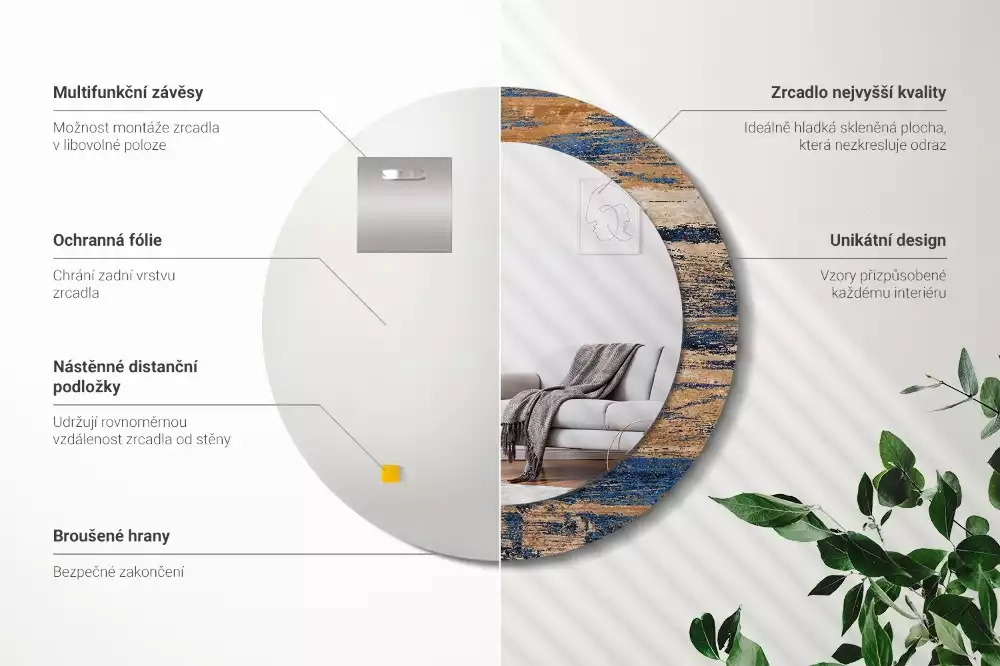 Lustro ścienne dekoracyjne z abstrakcyjnym motywem drewna