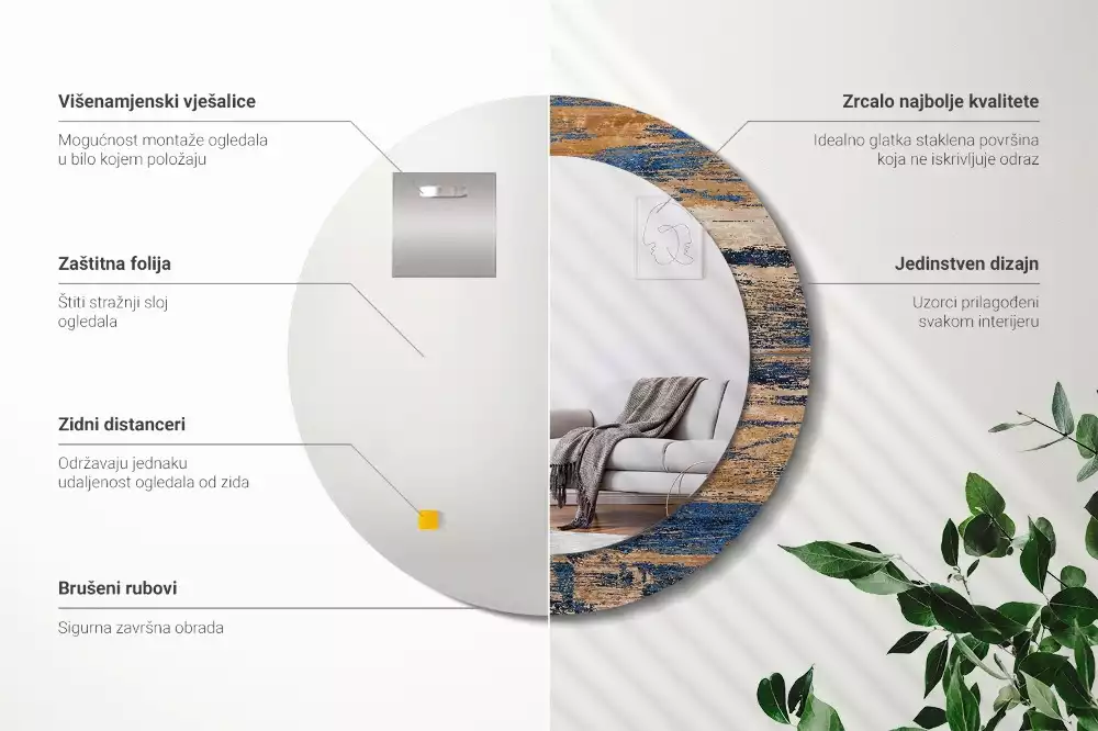 Lustro ścienne dekoracyjne z abstrakcyjnym motywem drewna