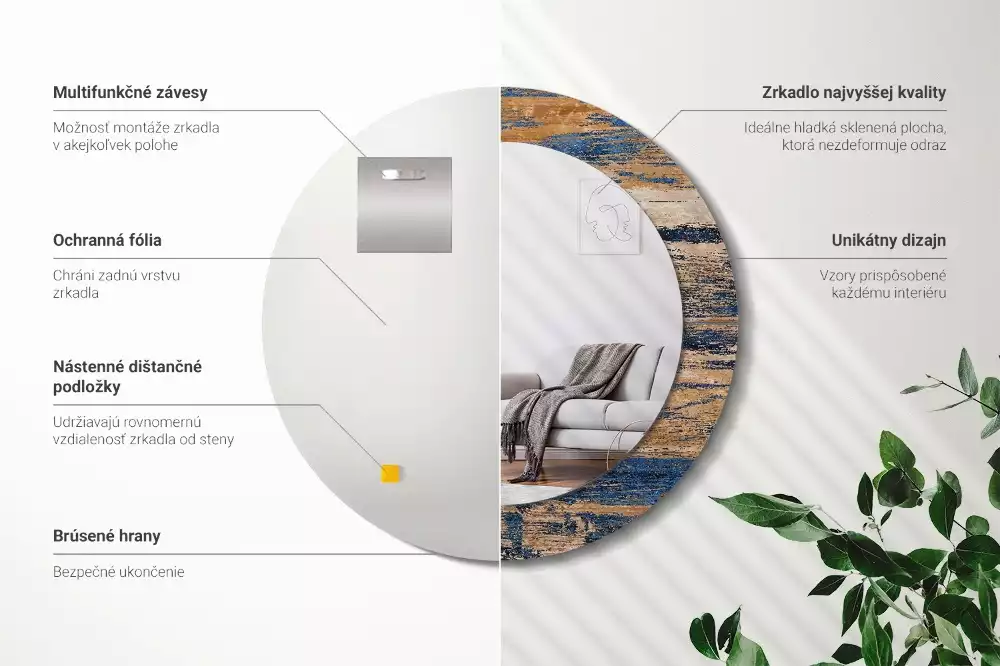 Lustro ścienne dekoracyjne z abstrakcyjnym motywem drewna