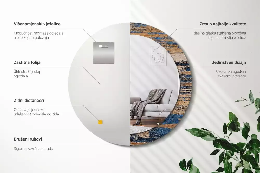 Lustro ścienne dekoracyjne z abstrakcyjnym motywem drewna