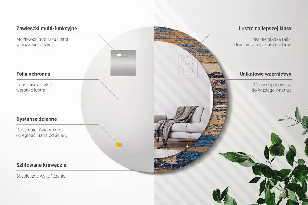 Lustro ścienne dekoracyjne z abstrakcyjnym motywem drewna