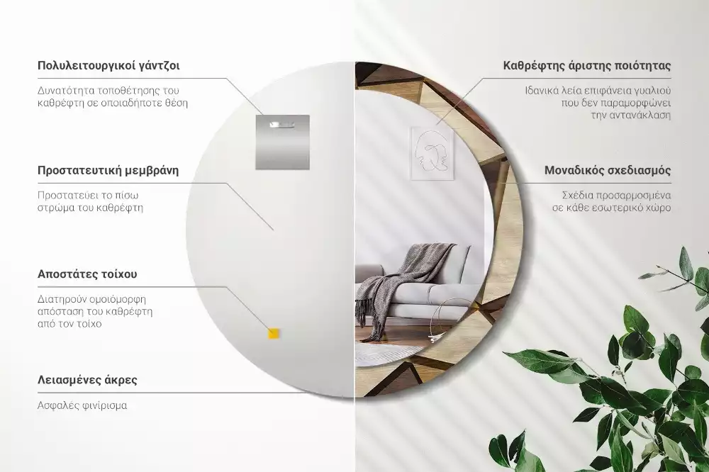 Lustro ścienne dekoracyjne w kształcie okręgu z geometrycznym motywem i ramą z drewna 3D