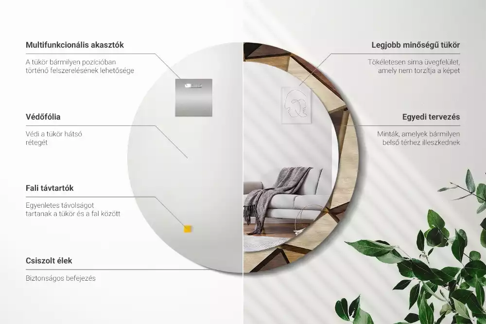 Lustro ścienne dekoracyjne w kształcie okręgu z geometrycznym motywem i ramą z drewna 3D