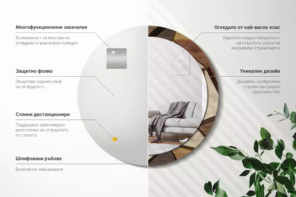 Lustro ścienne dekoracyjne w kształcie okręgu z geometrycznym motywem i ramą z drewna 3D