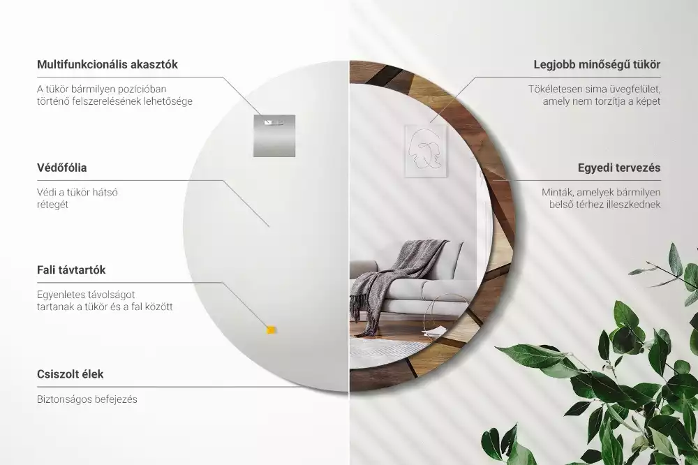 Lustro ścienne dekoracyjne w kształcie okręgu z geometrycznym motywem i ramą z drewna 3D